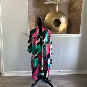 Natori Vibrant Floral Robe and gown - Pink, Black, Teal